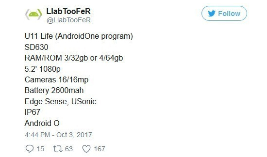 Android One新機(jī)HTC U11 Life：驍龍630賣這么貴？